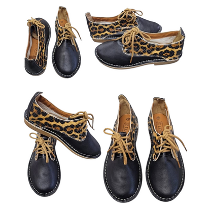Black / Cheetah Lace Up Veldskoen | Vellies