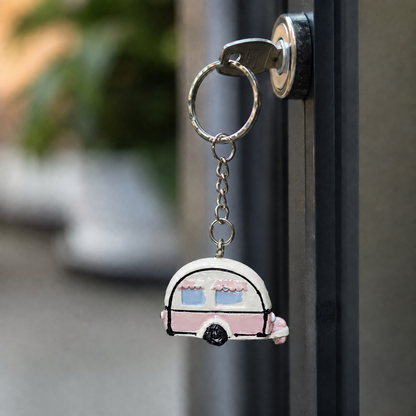 3D Pink Caravan Keyring
