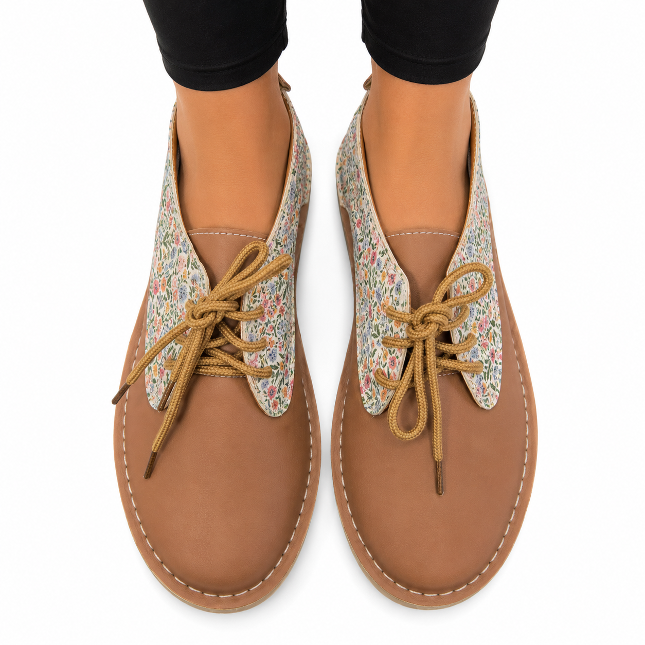 Tan Floral Lace Up Veldskoen | Genuine Leather