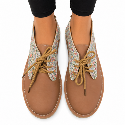 Tan Floral Lace Up Veldskoen | Genuine Leather